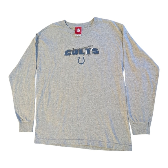 Vintage 90s/Y2K NFL Indianapolis Colts Long Sleeve T-Shirt XL Gray Horseshoe - Picture 1 of 5
